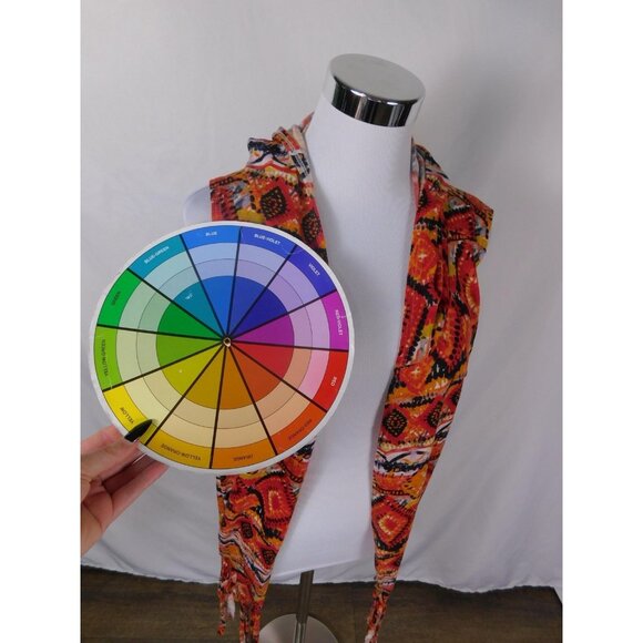 Bohemian Fringe Hooded Vest 1X By Llave Red & Orange Geometric Pattern - Picture 5 of 10